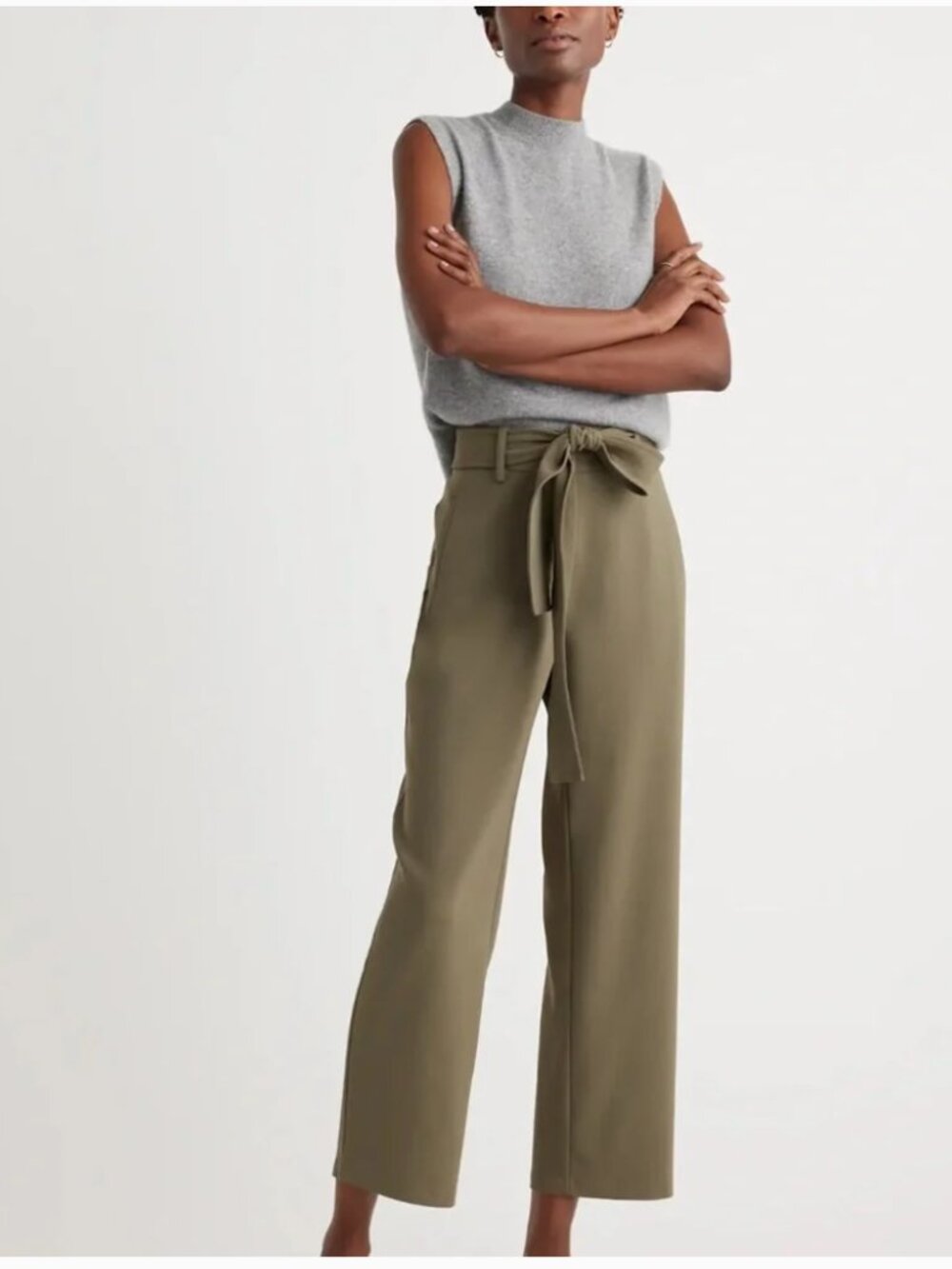 NWOT - QUINCE Stretch Crepe Paperbag Pants in olive SIze 10